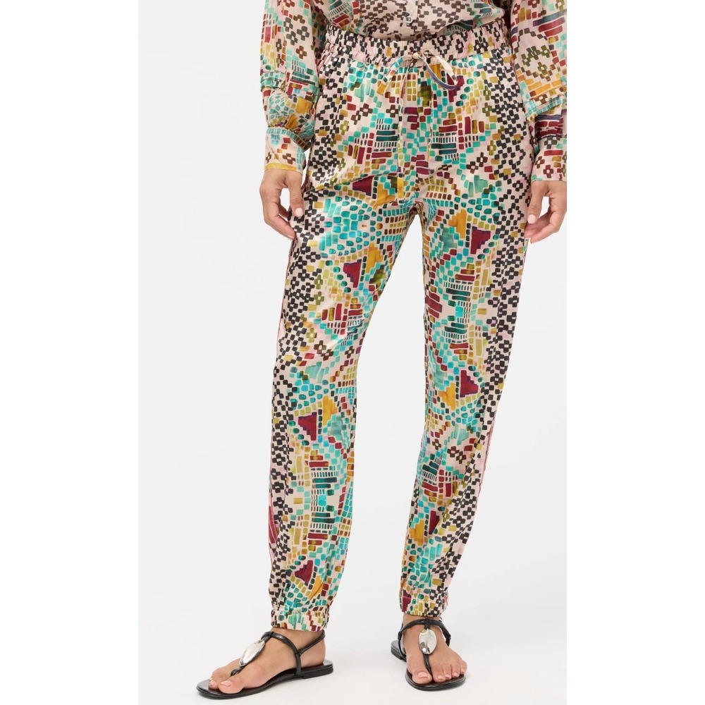 Johnny Was Genora Paneled Silk Jogger Pants Womens Large Etris $295